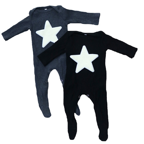 Soft Cotton Ribbed baby girl outfit footies Solid color New Design Star Long Sleeves romper bodysuits For Kids baby Boys Clothes ► Photo 1/6
