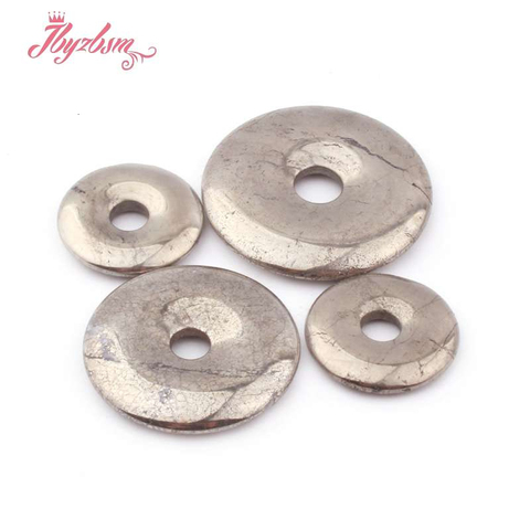 25 35 40mm Natural Donut Circle Round Silvers Gray Pyrite Stone Beads For DIY Necklace Pandant Gift Jewelry Making 1 Pcs ► Photo 1/6