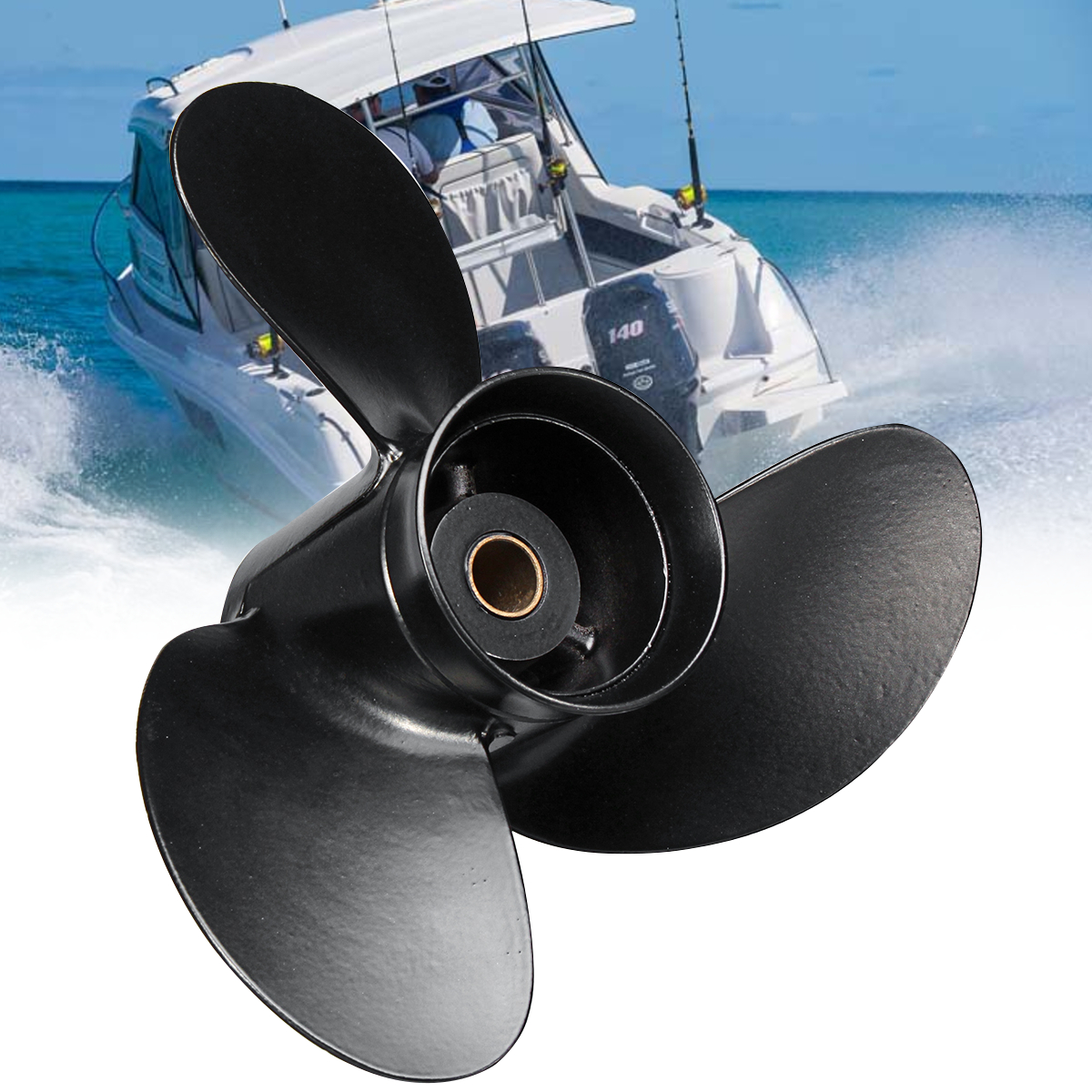 Outboard Propeller 3B2W64517-1 8.5X9 Boat for Tohatsu Nissan-Mercury 8-9.8HP Aluminum Alloy 3 Blades Black 12 Spline Tooths ► Photo 1/6