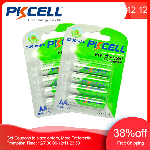 8pcs/2card PKCELL AA Rechargeable Battery AA NiMH 1.2V 2200mAh Ni-MH 2A Pre-charged Bateria low self discharge aa Batteries ► Photo 1/6