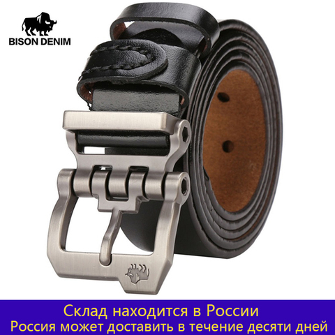 BISON DENIM Men Belt For Men Cowskin Genuine Leather Personality Men belt Buckle Quality Male Brown Strap Vintage Jeans N71223 ► Photo 1/6