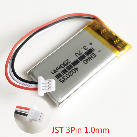 3.7V 250mAh 402035 Lithium Polymer LiPo Rechargeable battery with JST 1.0mm 3pin for Handheld GPS Mp3 GPS bluetooth smart watch ► Photo 1/6