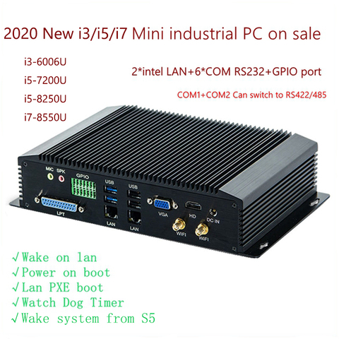 6 COM Dual LAN Fanless Mini PC Intel 4GEN RS232,422,485 COM USB WIFI industrial PC Desktop Computer ► Photo 1/4