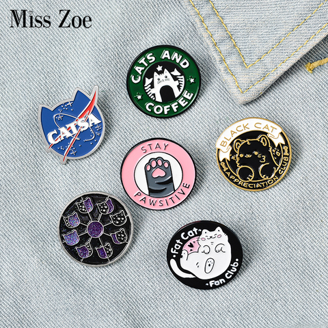 Cats Club Enamel Pin Cat Planet Moon Cafe Paw Badge Custom Kitten Brooches Lapel pin Jeans shirt Bag Cute Animal Jewelry Gift ► Photo 1/6