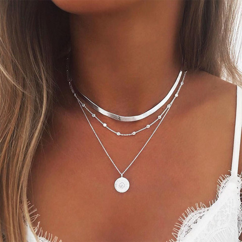 Fashion Charm Jewelry Pendant Chain Multi Layer Silver Gold Choker Necklace Part