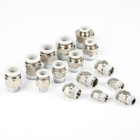 White Pneumatic fittings quick push in connector M5 1/8'' 1/4'' 3/8'' Male Thread-4 6 8 10 12mm air tube Straight connection PC ► Photo 1/5