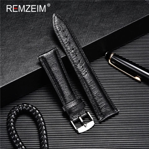 REMZEIM Ostrich Pattern Leather Quick Release Watch Band Strap Red Black Blue 18mm 20mm 22mm With Silver Stainless Steel Buckle ► Photo 1/6