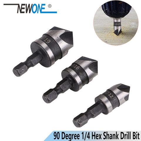 3pcs/set 90 Degree 1/4 Hex Shank Drill Bit 5 Flute 12-19mm Woodworking Chamfer Counter Sink Chamfering Debur Countersink ► Photo 1/5