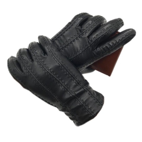 Winter Men's Fashion Sheepskin Genuine Leather Gloves Cotton Lining Winter Gloves Keep Warm Driving Riding Outdoor Black New 202 ► Photo 1/6