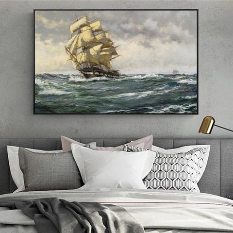 Modern Seascape Canvas Art Paintings For Living Room Wall Posters And Prints Ship Sailing In The Wave Pictures Home Decor Art ► Photo 1/6