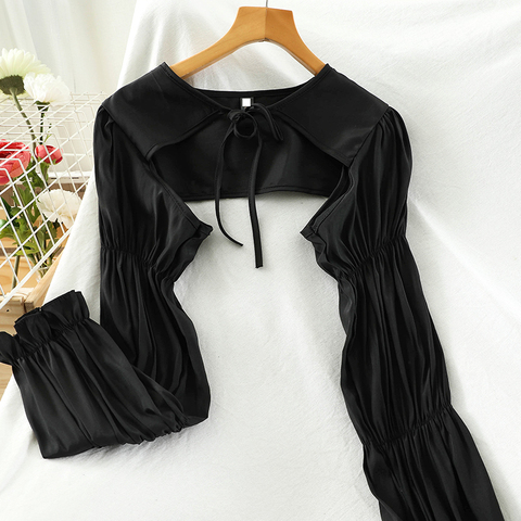 women Long Sleeve Short Capes Shirts Woman Long Sleeve Short black Shirts Top ► Photo 1/1