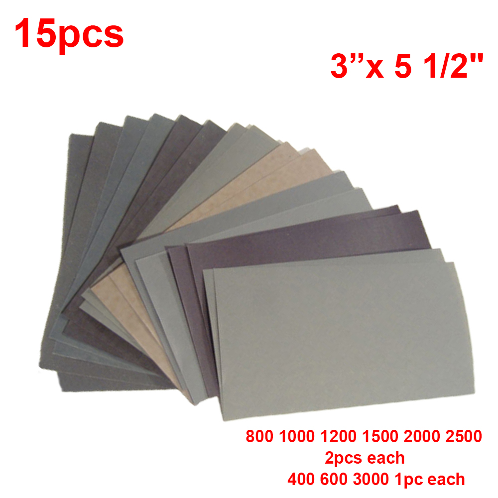 15pcs 3000 Grits Wet Dry Waterproof Sandpaper 9" x 11" Abrasive Paper Sheets