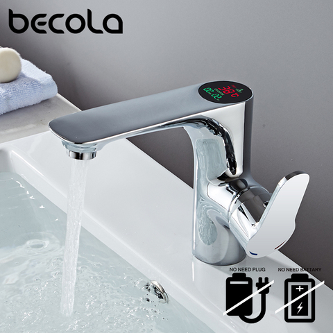 BECOLA LED Intelligence Temperature Digital Display Faucet  Bathroom Solid Brass Chrome Basin Tap Cold&Hot Water Power Faucets ► Photo 1/6