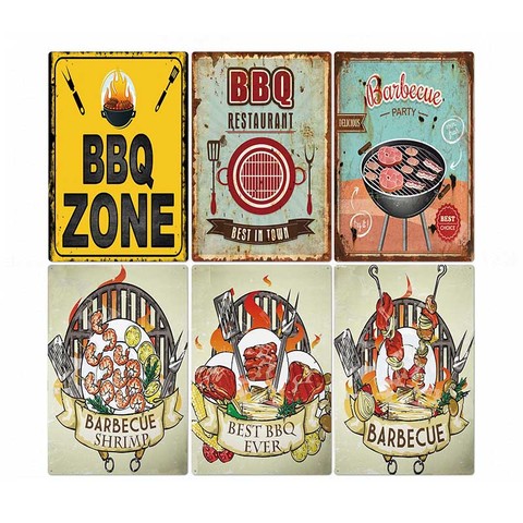 DAD'S BBQ ZONE Retro Plaque Metal Tin Signs Pub Kitchen Home Grill Vintage Wall Decor 20X30CM ► Photo 1/6