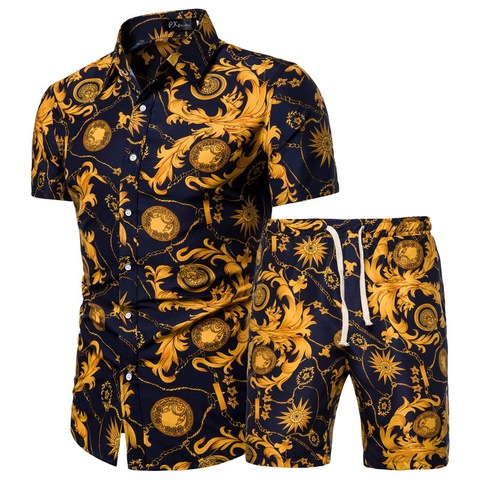 2022 Summer New Men's Clothing Short-sleeved Printed Shirts Shorts 2 Piece Fashion Male Casual Beach Wear Clothes ► Photo 1/5