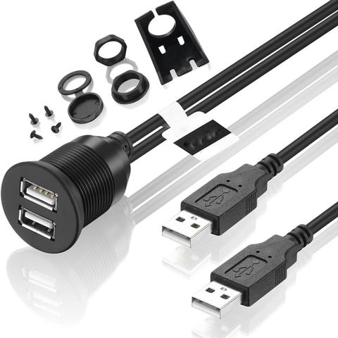 Dual USB 2.0 Male to USB 2.0 Female Extension Cable With Flush Mount Panel For Car Truck Boat Motorcycle ► Photo 1/6