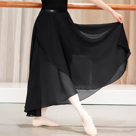 Dance Skirt Women Long Chiffon Ballet Skirts Adult Ballroom Dance Skirt Black Burgundy Ballet Costume Waist Tie Dress ► Photo 1/6