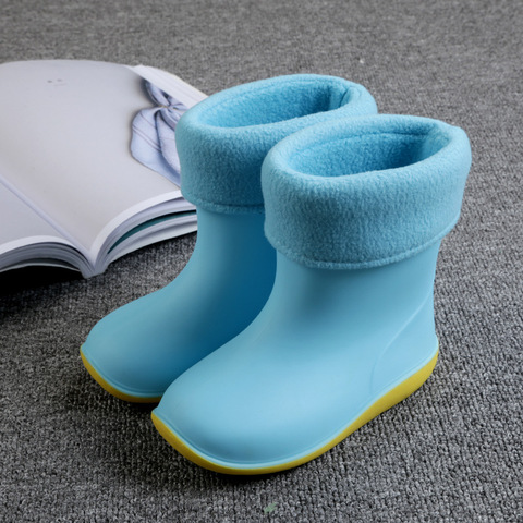 ULKNN Boys Girls Baby Rubber Boots Soft PVC Snow Boots Summer Autumn Children Rain Boots Warm Plush Waterproof Kids Rain Shoes ► Photo 1/6