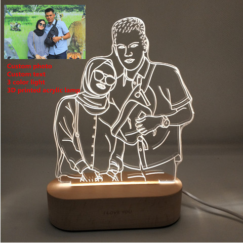 Customized Text Photo 3D Print Night Light Desk Lamp Wooden Base Christmas  Valentine's Day Gift USB Power Three White Light ► Photo 1/6