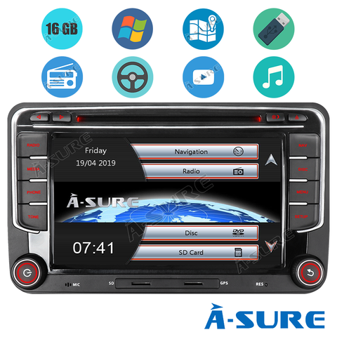 A-Sure Car Multimedia 2 Din 7 Inch Auto Radio DVD GPS Navigation DAB+ BT For VW Volkswagen Golf 5 6 Polo Passat B6 b7 Seat Skoda ► Photo 1/6