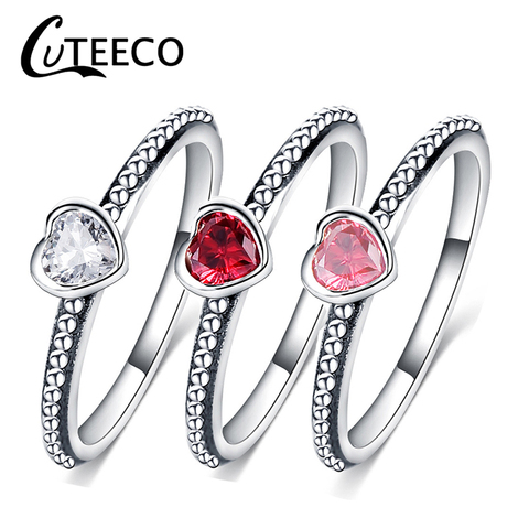 Cuteeco Hot Sale Silver Color Love Heart Rings For Women Compatible With Original Pan Ring Valentine's Day Jewelry Gift ► Photo 1/6