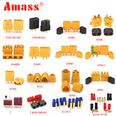 AMASS 10pcs XT60 XT-60 XT 60 XT90 XT60H XT60L XT60U XT60PW XT30U XT90S T DEAN EC3 EC5 AS150 XT150 XT30PW XT90PW For Lipo Battery ► Photo 1/6