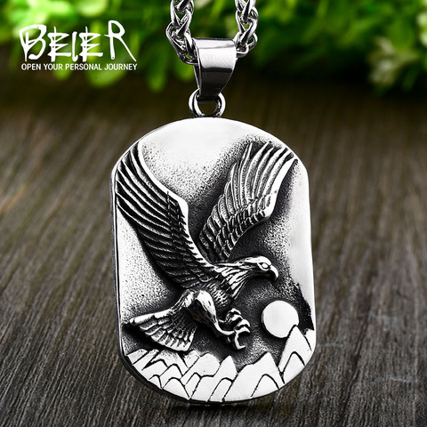 Beier 316L stainless steel Classic Animal Men's Pendant Eagle Chasing Pendant Necklace LLLHP104P ► Photo 1/6