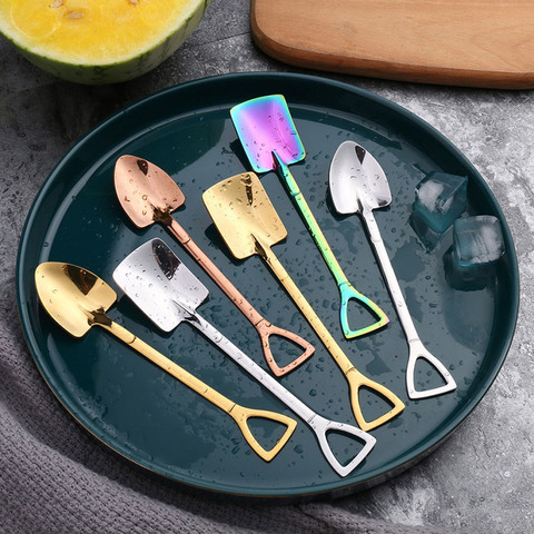 1pc Stainless Steel Shovel Spoon For Coffee Tea Kitchen Gadget And Accessories Silver Gold Color Dessert Spoon Christmas Gift ► Photo 1/6