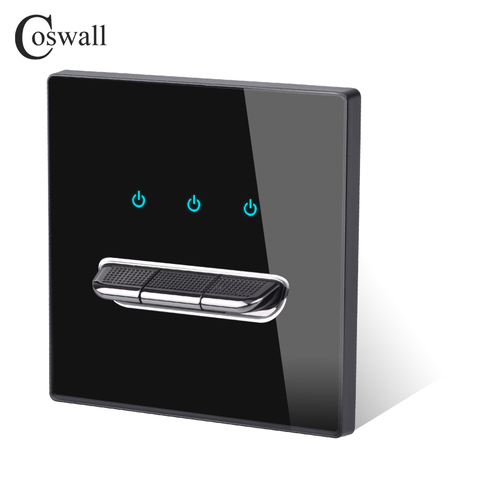 COSWALL 1/2/3/4 Gang 2 Way Toggle On / Off Passage Wall Light Switch Switched Stair Switch With Blue Backlight Glass Panel ► Photo 1/6