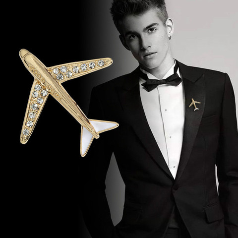 Korean High-grade Crystal Airplane Brooch Pin Rhinestone Aircraft Lapel Pins and Brooches Men;s Suit Collar Needle Accessories ► Photo 1/6