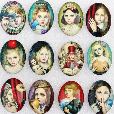 30x40mm Random Mixed Fashion Retro Girl Oval Glass Cabochon Flatback Photo Base Tray Blank DIY Making Accessories 5pcs K02125 ► Photo 1/4