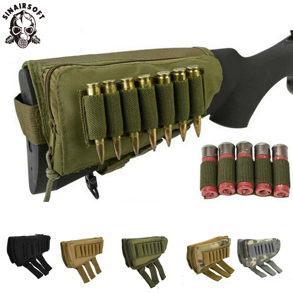 Adjustable Tactical Buttstock Cheek Rest Pad Rifle Ammo Pouch 7 Shells Holder US 