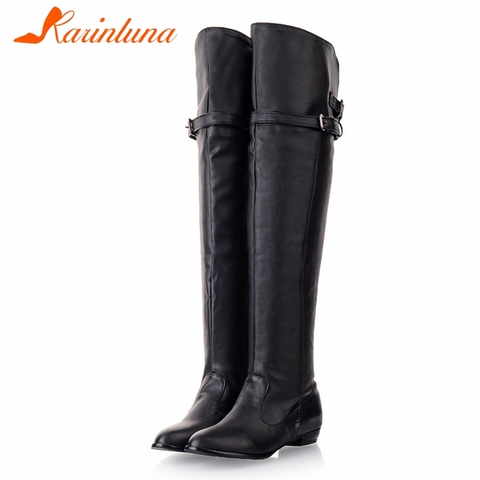 KARINLUNA 34-48 Casual Ladies Flat Over The Knee Boots Women 2022 Winter Warm Fur Thigh High Boots Low Heels Shoes Woman ► Photo 1/6