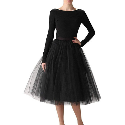 5 Layers Midi A Line Tutu Tulle Skirt High Waist Pleated Skater Skirts Womens Vintage Lolita Ball Gown Summer saias jupe ► Photo 1/6