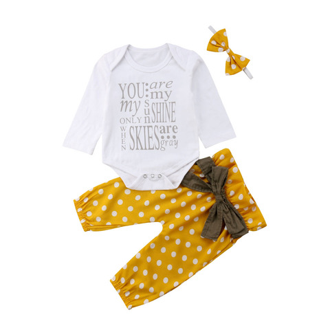 Citgeett sPRING Newborn Baby Girls Clothes Tops Sunshine Romper Dot Bowknot Long Yellow Pants 3Pcs Autumn Set Outfits 0-24M ► Photo 1/5