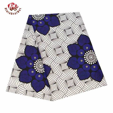 Ankara Fabric Africa Polyester Print Blue Flower African BintaRealWax High Quality 6 yards/lot African Fabric for Dress FP6343 ► Photo 1/6