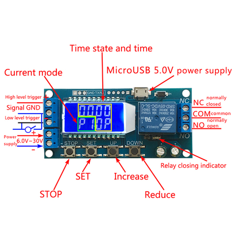 6-30V Micro USB Digital LCD Display Time Delay Relay Module Control Timer Switch Trigger Cycle Module ► Photo 1/6