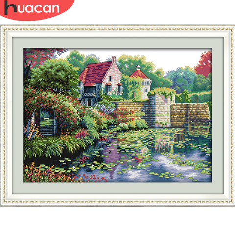 HUACAN Cross Stitch House Set DIY Needlework Cotton Thread Painting Kits Home Decoration 14CT Embroidery Scenery ► Photo 1/6