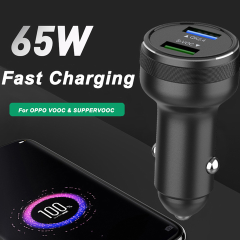 65W SUPERVOOC 2.0 Car Charger Fast Car Charging Type-C Cable For OPPO A92S Reno 3 Ace 2 X20 X2 X50 R17 R9S K5 Realme X Q V5 5G ► Photo 1/6