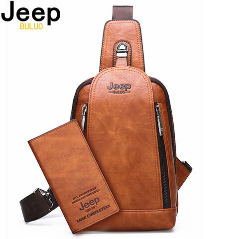JEEP BULUO Brand Travel Hiking Messenger Shoulder Bags Men's Large Capacity Sling Crossbody Bag Solid Men Leather Bag ► Photo 1/6
