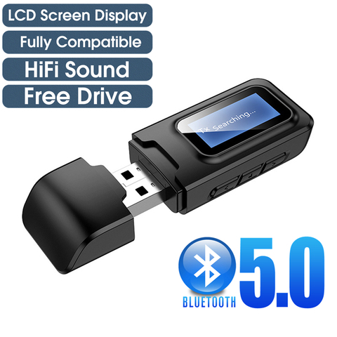 USB Bluetooth Receiver Transmitter Audio Bluetooth 5.0 Adapter For Car PC TV HD HiFi Receptor Wireless Adapter LCD 3.5MM AUX ► Photo 1/6