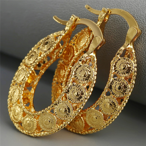 Classic Yellow Gold Color Metal Hoop Earrings For Women Exaggerated Luxury Hollow Large Hoop Earring Statement Jewelry L4E569 ► Photo 1/5