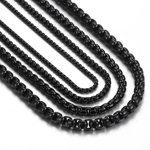 Davieslee Mens Necklace Chains Stainless Steel Black Round Box Link Chain Necklaces for Men Wholesale Jewelry 18-36