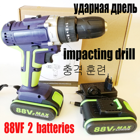 88V Cordless Electric Impact Drill Li-ion Battery LED Working Light 25+1 Torque Screwdriver DIY Home Hand Flat Drill Power Tools ► Photo 1/6