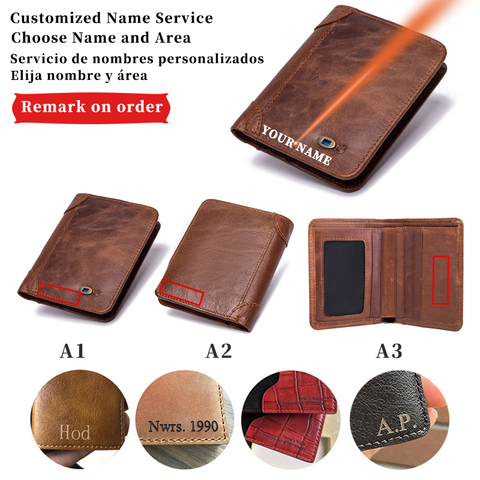 Smart Anti-theft Wallet Men's Business Name Carving Leather Slim For Men And Women Short Coin Smart Wallet Photo Card Holder ► Photo 1/6