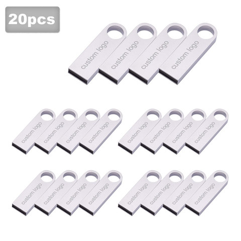 20pcs mini pendrive32GB metal USB flash drive 4gb 8gb 16GB 32GB 64GB pen drive USB2.0 tiny memory stick U Disk cle usb free logo ► Photo 1/1