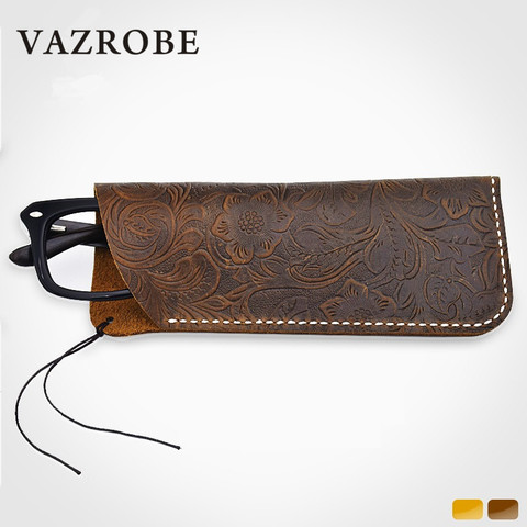 Vazrobe First Layer Leather Glasses Case Men Women handmade big/small size sunglasses boxes Portable Reading Eyeglasses Holder ► Photo 1/6