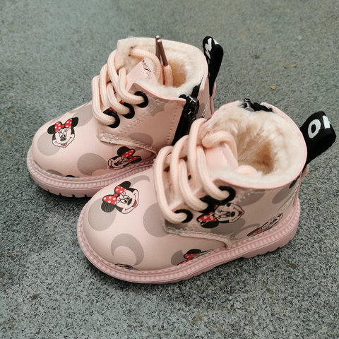 Disney Winter Mickey Mouse Kids Boots For Girls Cotton Child Snow Boots Sneakers Warm Cartoon Boys Sports Outdoor Size 16-31 ► Photo 1/6