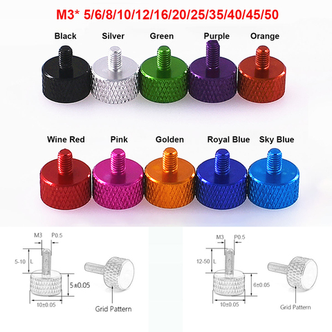 5pcs M3* 5/6/8/10/12/16/20/25/35/40/45/50 Colourful Aluminum Alloy Flat Head Knurled Hand Thumb Screw Anodised For Computer Case ► Photo 1/4