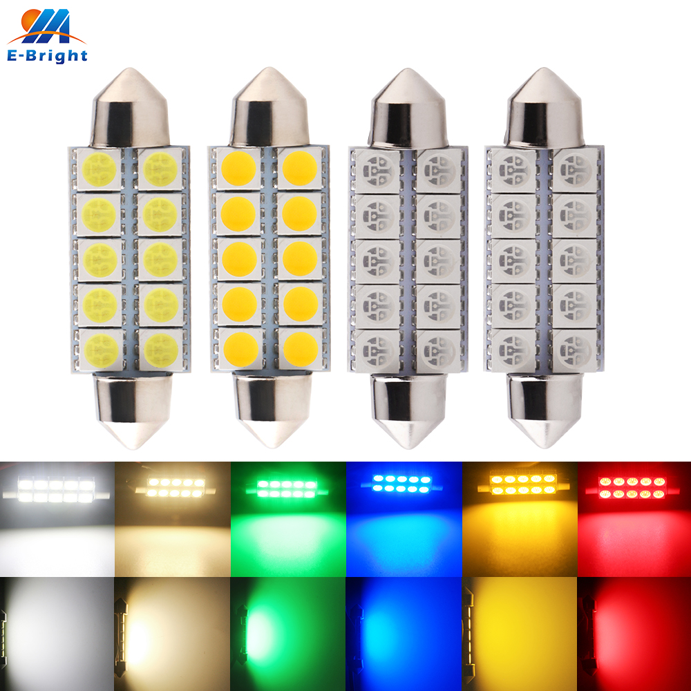 4pcs 44mm 1.73in DC12V C5W C10W 5050 10 SMD LED Car License Plate light Bulb  Dome Festoon Lamp Warm White Red Green Blue Amber - Price history & Review